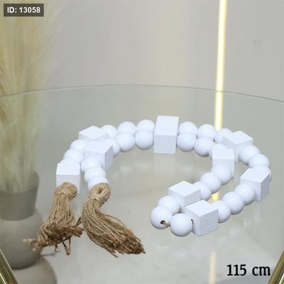مسبحة ديكور 115سم خشب ابيض مربعات مسكة شراشيب EL36/8 =ط56