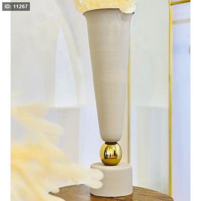 فازة تنك 85سم شكل كاس 89063XL قاعدة طابة ذهبي BEIGE هندي %ه9