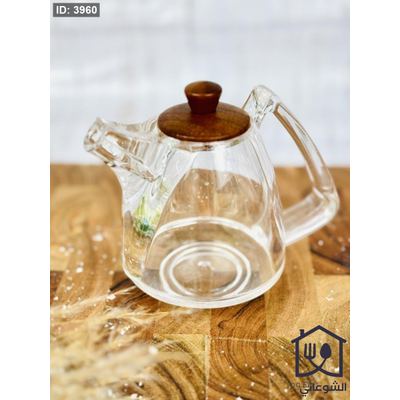 إبريق زيت اكروليك شفاف مع غطاء خشب