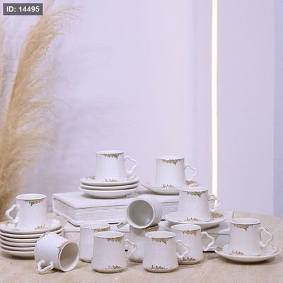 طقم فناجين قهوة 12/12 بورسلان ابيض مرسم مبزر خلية نحل مذهب ع.كرتون C169 ++ع2