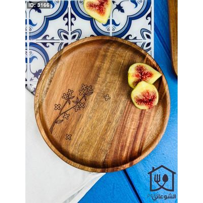 صحن ضيافة / فطور خشب طبيعي مرسم شجرة دائري