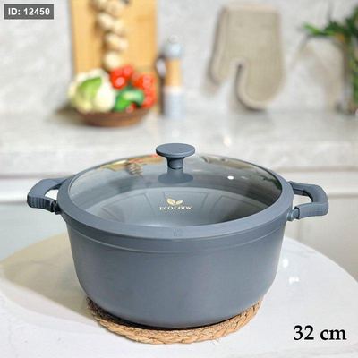 طنجرة جرانيت 32سم سكب سكني GRAY غطا زجاج اطار ويدين جلدة ++B