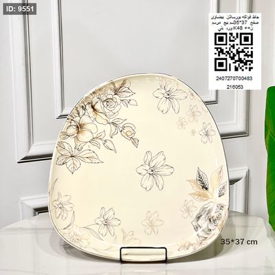 جاط فواكه بورسلان بيضاوي صفح 37*35سم بيج مرسم ورد بني K48 ++ن