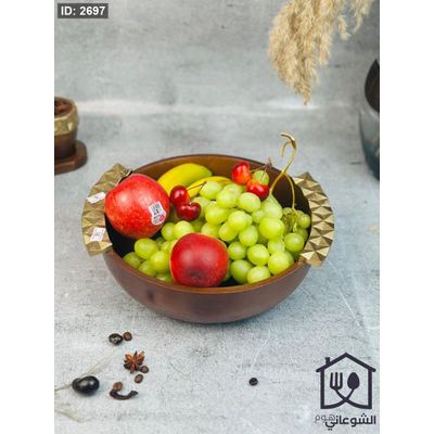 صحن / جاط فواكه خشب طبيعي مع يدين موديل نحاس هندي