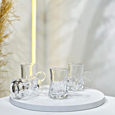 طقم/12 كاسات شاي زجاج سادة مضلع يد حلقة TC5281