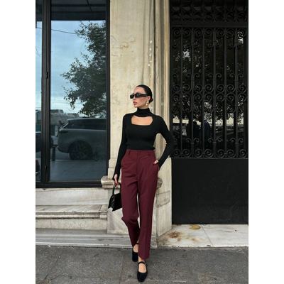 بنطلون قماش ريجيولار برغندي
