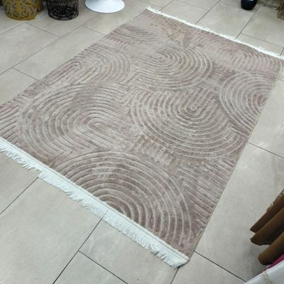 سجاد بوهيمي 200 × 300 سادة حرير بصمة نافر ارضية لاصق - بيج