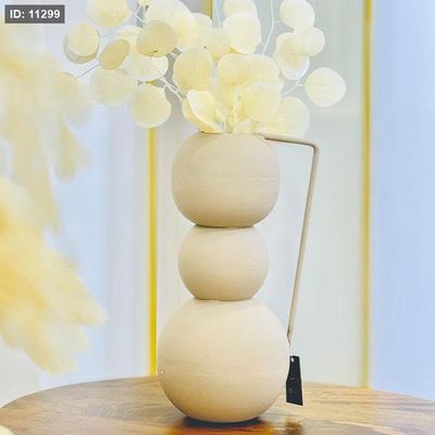 فازة تنك 37سم 3طابات 87144S عريض بيد مستطيل BEIGE هندي %ه9