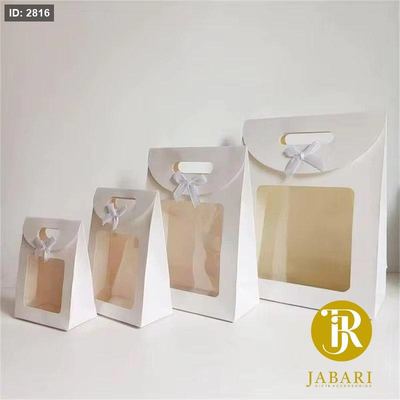 اكياس كرتون وجه شفاف ابيض قفل سكوتش & ببيونة (12 قطعة)