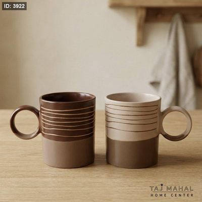 طقم كاسات بورسلان حجم كبير بتصميم مخطط بلونين ٦ قطع