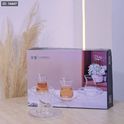 طقم كاسة شاي استكانة 6/6 زجاج سادة BD010 +ب