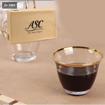 طقم فناجين قهوه ساده عدد 12 زجاج ساده حيف ذهبي عريض نخب أول CAWA CUP.G.LlNE G++ق