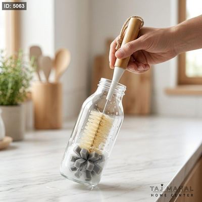 فرشاة تنظيف الزجاجات بيد من خشب البامبو