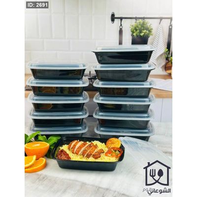 تبروير أكل بلاستيكي مع أغطية وعلب طعام TakeAway قطعة 12 مستطيل 0.9لتر