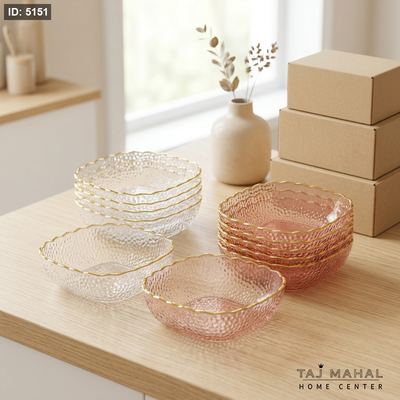 طقم صحون أكريليك شفاف بتصميم متموج وحواف ذهبية
