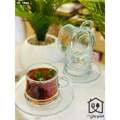 طقم كاسات شاي شفاف مع صحون 6+6