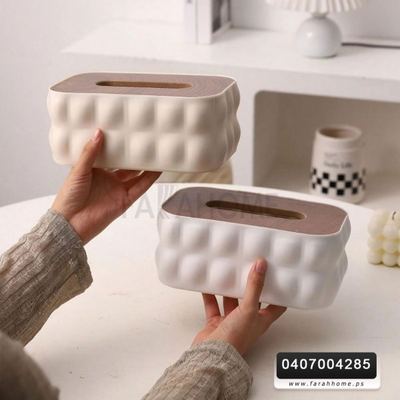 علبة/بكيت محارم حافظة اكريليك بابلز مع غطاء بلاستيك خشبي بامبو