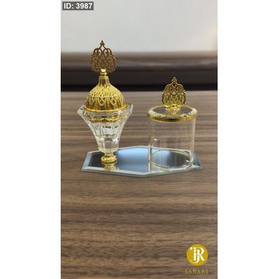 مباخر كرستال قاعدة مرآه & مضيفة كرستال (8*13*13 سم )