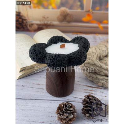 شمع معطر جبص مخرم اسود ببلز قاعدة لون خشبي