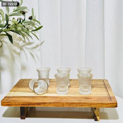 طقم كاسة زمزم/6 زجاج سادة محزز حيف ذهبي K79/9 =ك2