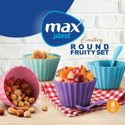 طقم صحون ضيافة صحن مدور كب كيك 4 قطعة محزز + معالق max plast