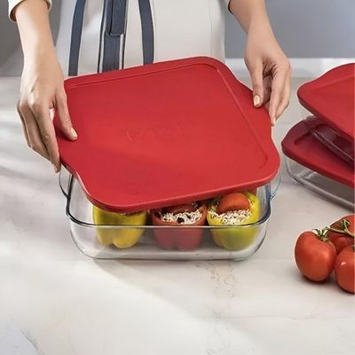 جاط تحضير طعام زجاجي بايركس 32 × 28 سم مربع مع غطا بوركام borcam
