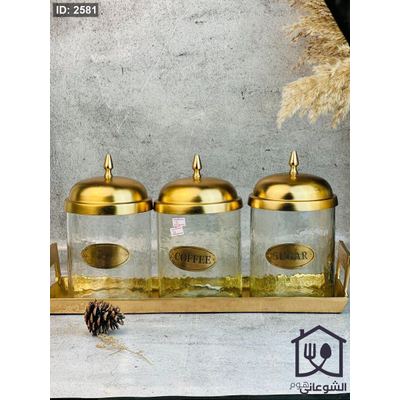 طقم سكريات زجاج مع غطاء قاعدة موديل نحاس هندي