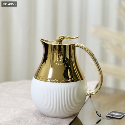 تيرموس قهوة 1 لتر مدور نصف ذهبي ونصف ابيض محزز HLSF30-5 +ت1