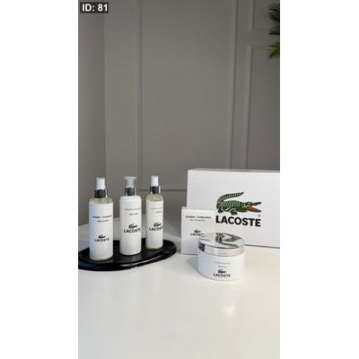 طقم عطر Lacoste white - رجالي - ٥ قطع / شامل علبة الشركة