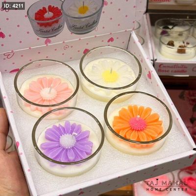 شموع ديكور معطرة على شكل وردة داخل كأس زجاجي