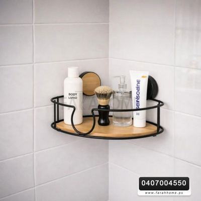 رف زاوية حمام معدن مع قاعدة خشب بامبو تلزيق