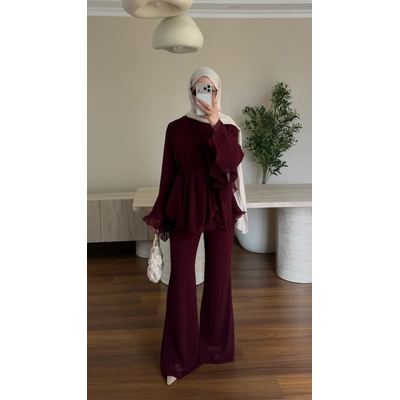 Zeena chiffon set برغندي