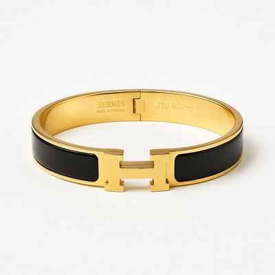 Hermès Black and Gold Leather Bracelet with Stamp