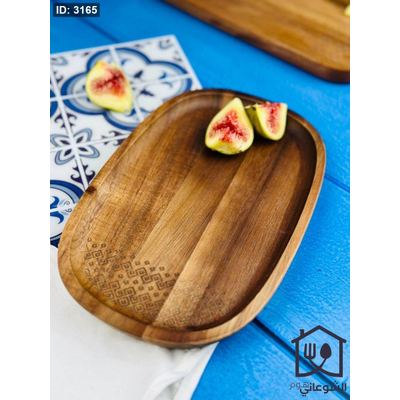 صحن ضيافة / فطور خشب طبيعي مرسم بيضاوي