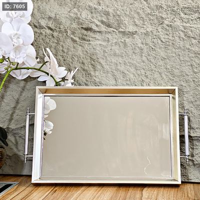 صينية ضيافة مستطيل 50*30سم ZTP-7992 اطار خشب ملون وجه مراة بيدين تركي +