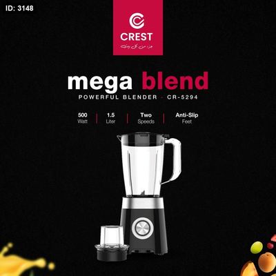 خلاط كهربائي مع شاف سعة 1.5 لتر، مطحنة قهوة ، سرعتين قوة 500 واط Crest mega blend