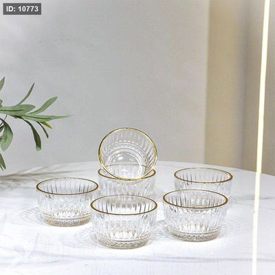 طقم صحون مكسرات مدور /6 زجاج سادة محزز P6003-6G حيف ذهبي ++1G