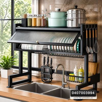 مشك صحون فوق المجلى لون اسود 80*65*30سم مع رف بغطاء اكريليك متحرك