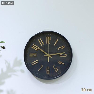 ساعة مدور 30سم بلاستك اسود وجه محزز مكتب ارقام ذهبي EL153/6 =ت.ش2