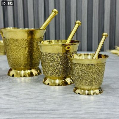 طقم هاون/مدقة ثوم 3 قطع نحاس هندي