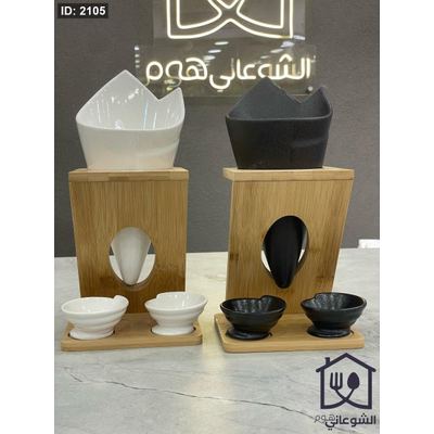 ستاند بطاطس بورسلان مع ستاند خشب و سوسرية/2 ابيض و اسود