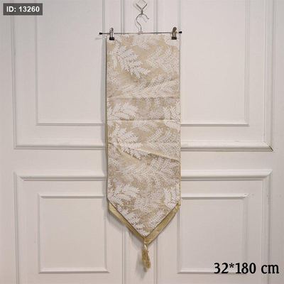 رنر طاولة قماش 180*32سم ذهبي مرسم عرق ورقة ابيض EL76/7 =ط58