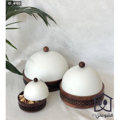 مضيفة معمول خشب طبيعي اطار محفر مع غطاء قبة معدن ابيض ( الاندلس)
