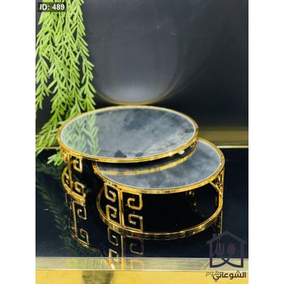 طقم ستاند ضيافة 2ق مرآة اطار ذهبي
