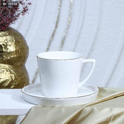 طقم ماغ شاي 6/6 بورسلان لميع ابيض سادة 240CC حيف ذهبي YSC19++ع4
