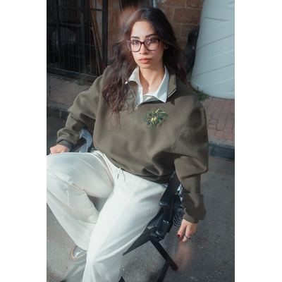 QUARTER ZIP SWEATSHIRT-OLIVE BRANCH