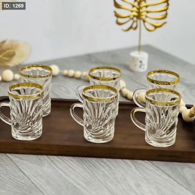6 كاسات شاي حز ذهبي