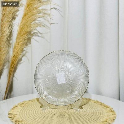 صحن فواكة زجاج مدور محزز 21سم حيف ذهبي مشرف K54/11 =ك4