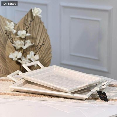 طقم صواني/2 مستطيل 41+46سم مصدف ابيضW بيدين 89890LS هندي %ه15