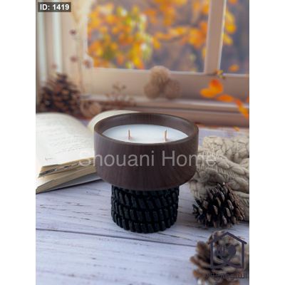 شمع معطر قوار لون خشبي قاعدة اسود